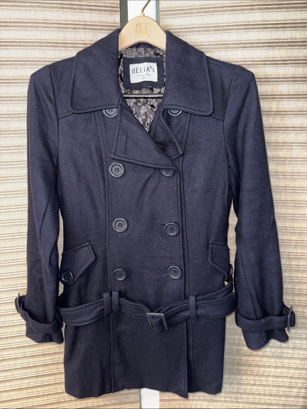 dELiA*s Black Double-Breasted Pea Coat with Belt